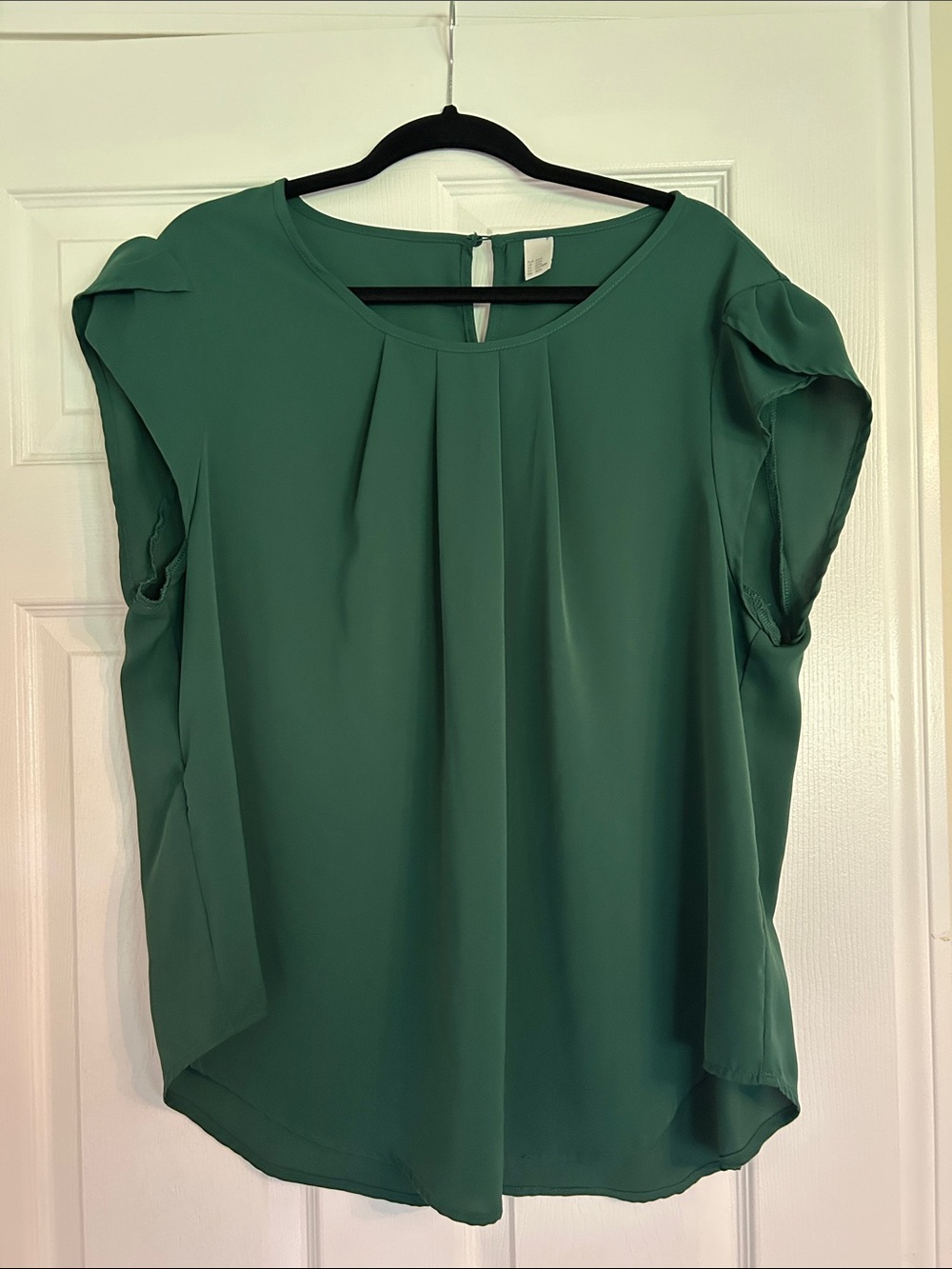 Emerald Green Pleated Cap-Sleeve Blouse
